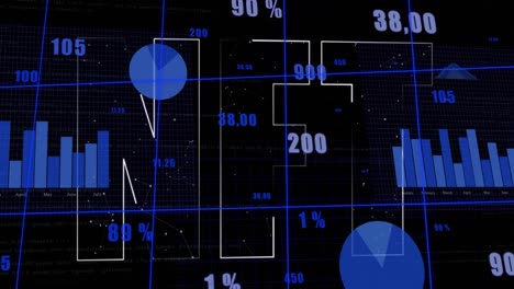 Animación-De-Banner-De-Texto-Nft-Y-Procesamiento-De-Datos-Estadísticos-A-Través-De-Una-Red-De-Cuadrícula-Sobre-Fondo-Negro