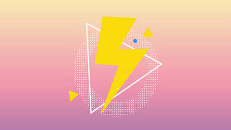 animation of lightning icon and shapes over pink background with copy space