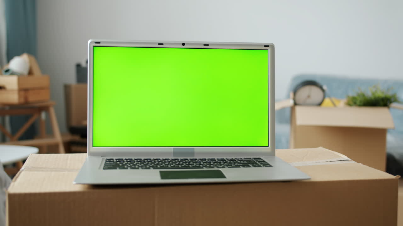Laptop on Cardboard Boxes During Move