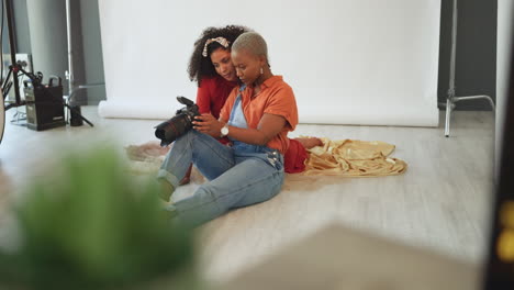 black woman, model and studio fashion photographer