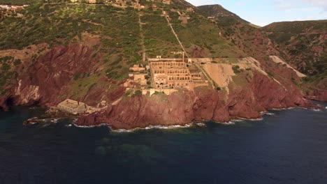 establishing aerial drone of laveria lamarmora historical station in nebida