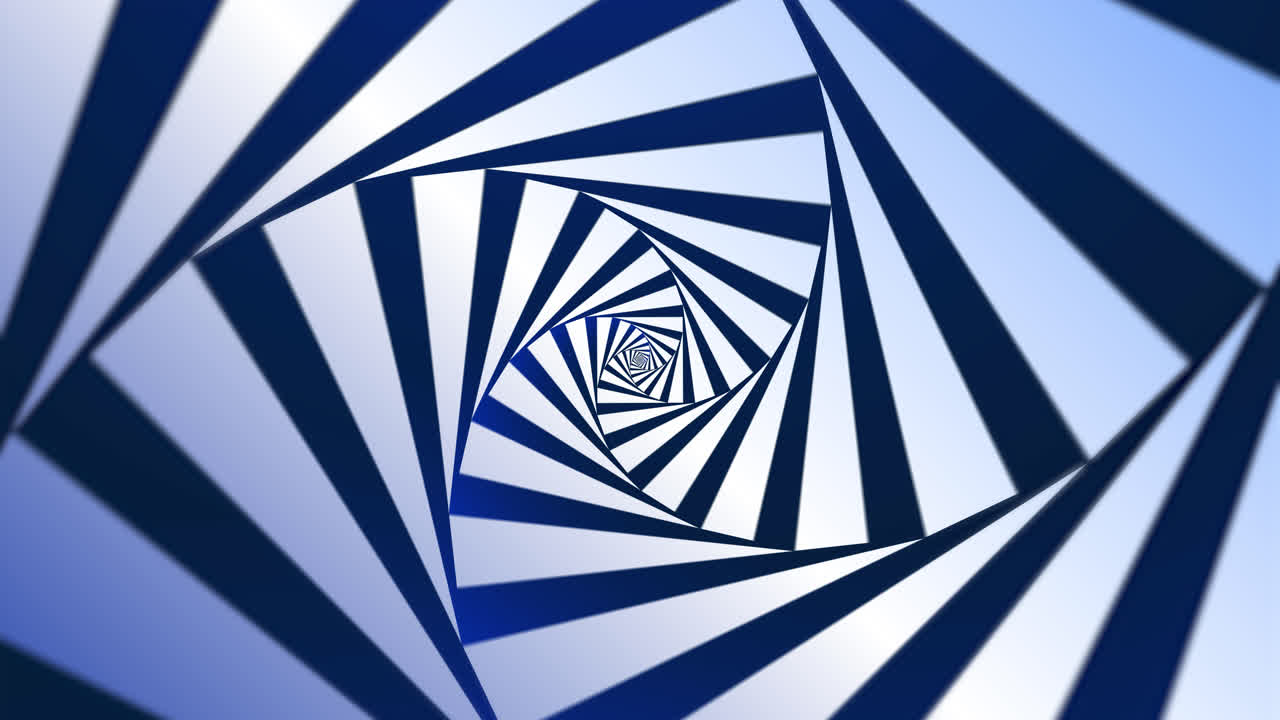 Abstract Blue and White Spiraling Geometric Tunnel Optical Illusion