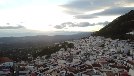 white buildings of spain city mijas, aerial ascend view