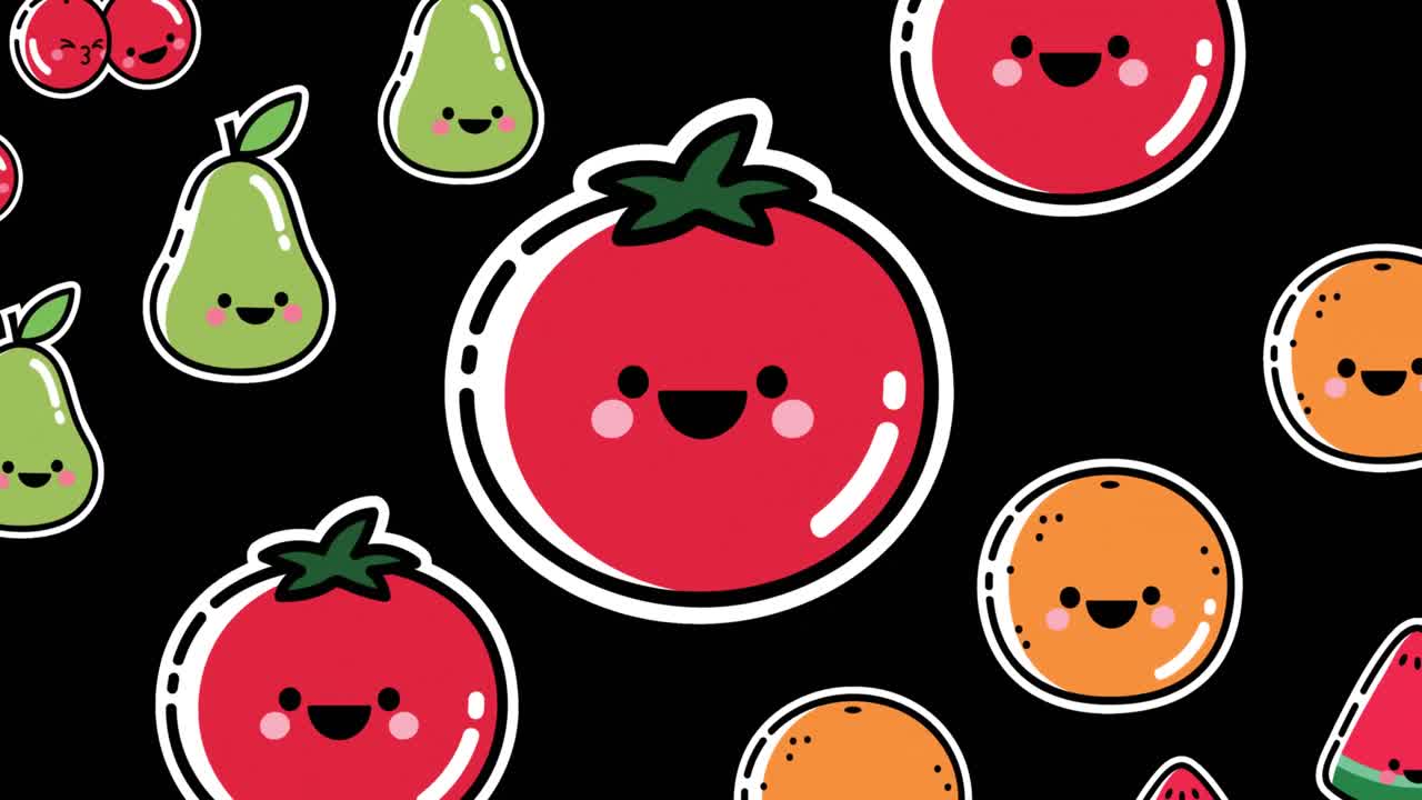 animación de verduras que caen sobre un fondo negro