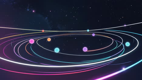 vibrant neon orbs and light trails in cosmic orbit