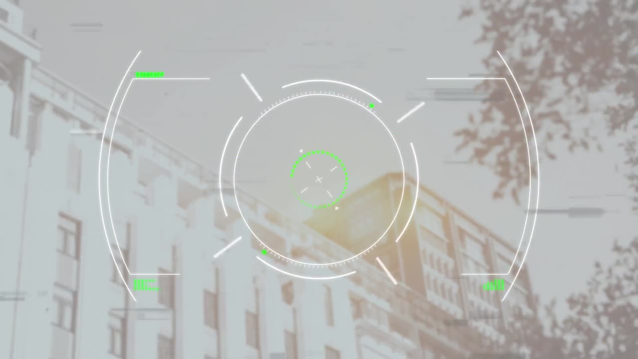 Animation of scope and data processing over modern building