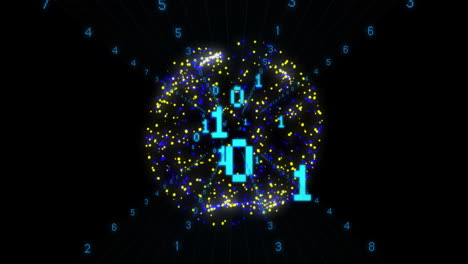 animation of binary coding data processing over globe of connections