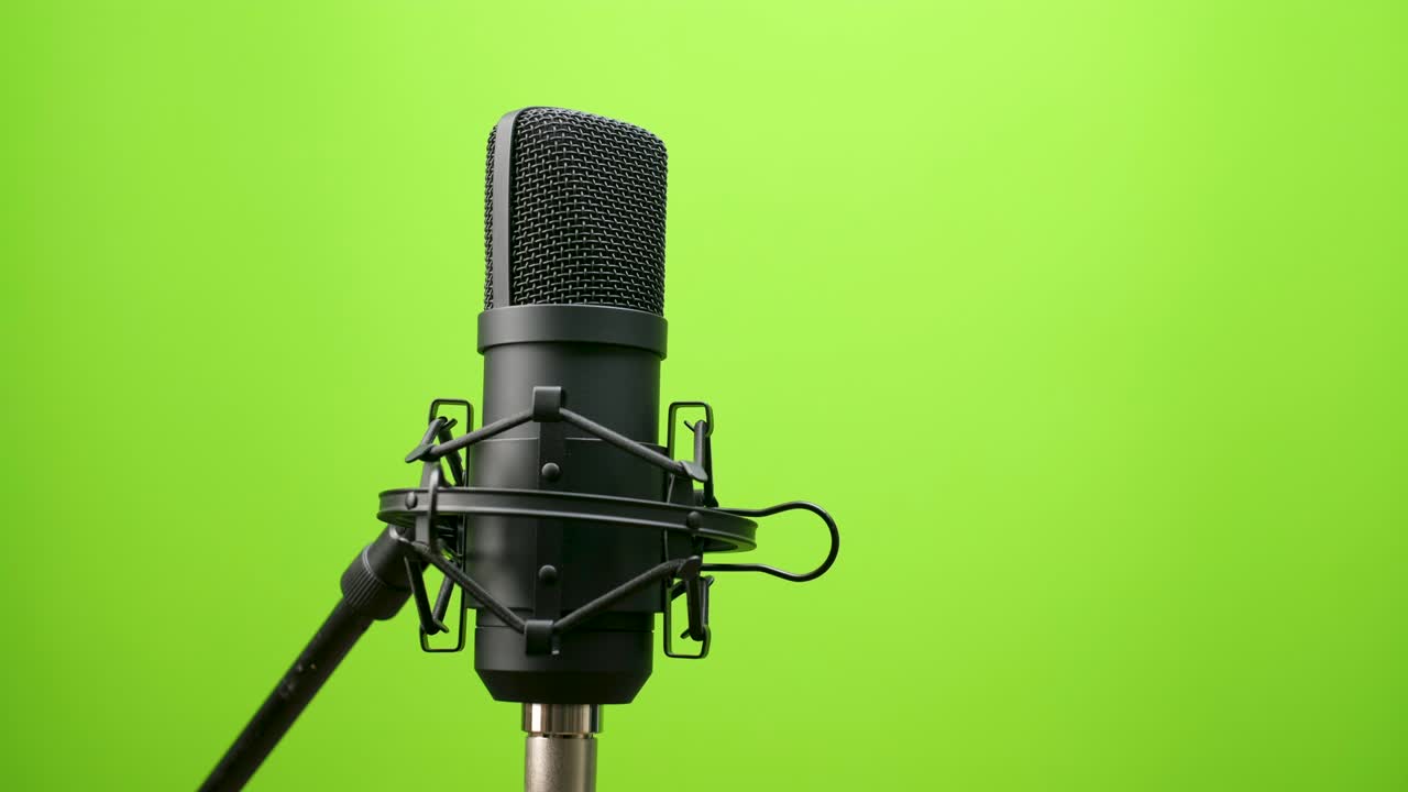 micrófono de condensador de estudio aislado en fondo de pantalla verde