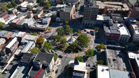 aerial orbit of downtown center city in easton pennsylvania