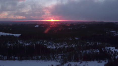 Absolutely-stunning-aerial-shot-flying-towards-a-sunset-near-Koli-mountain