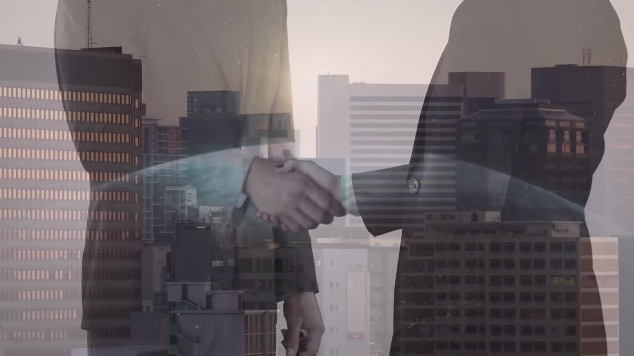 animación de diversos empresarios en el paisaje urbano