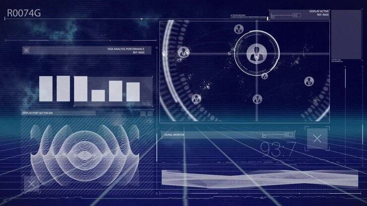 Animation of data processing on blue background