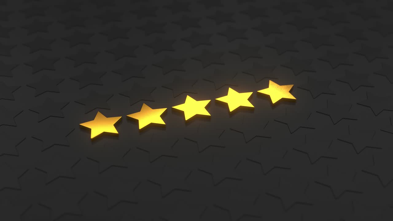 Five golden stars rating Animation 3d render