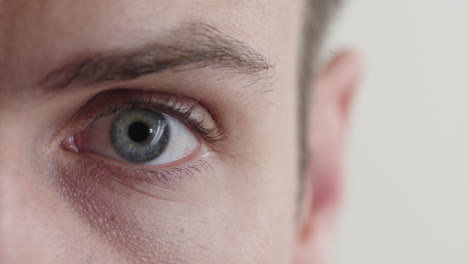 hombre de cerca ojo azul parpadeando mirando sorprendido expresión asombrada