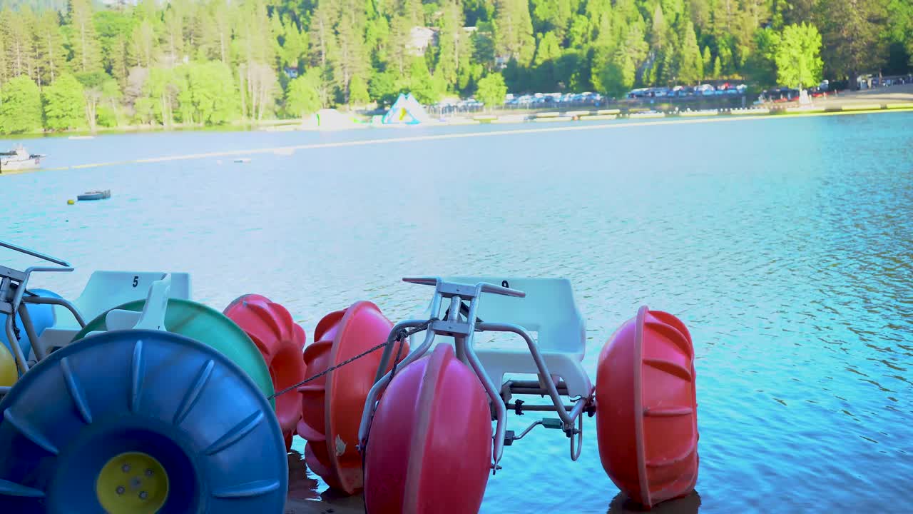 Water bikes parked in the lake