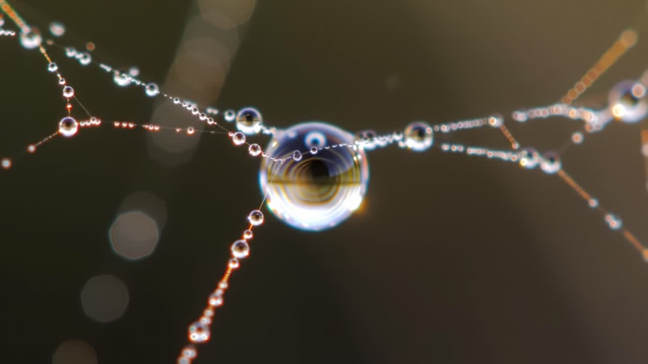 Magnificent Details of Dew Drops on a Spider Web, Capturing the Intricacies of Nature's Design in Stunning Macro Photography and Showcasing the Beauty of Water Refraction