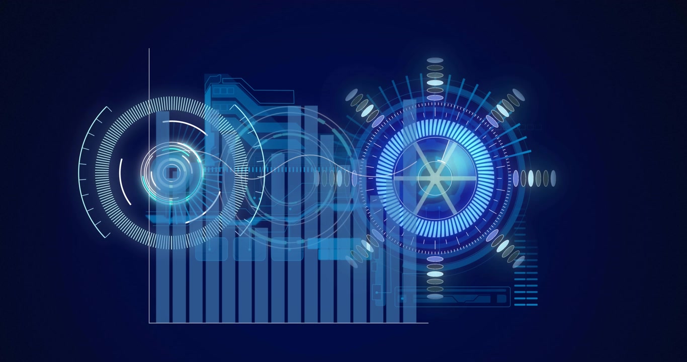 Animation of scope scanning and data processing on circular safe processing on black background