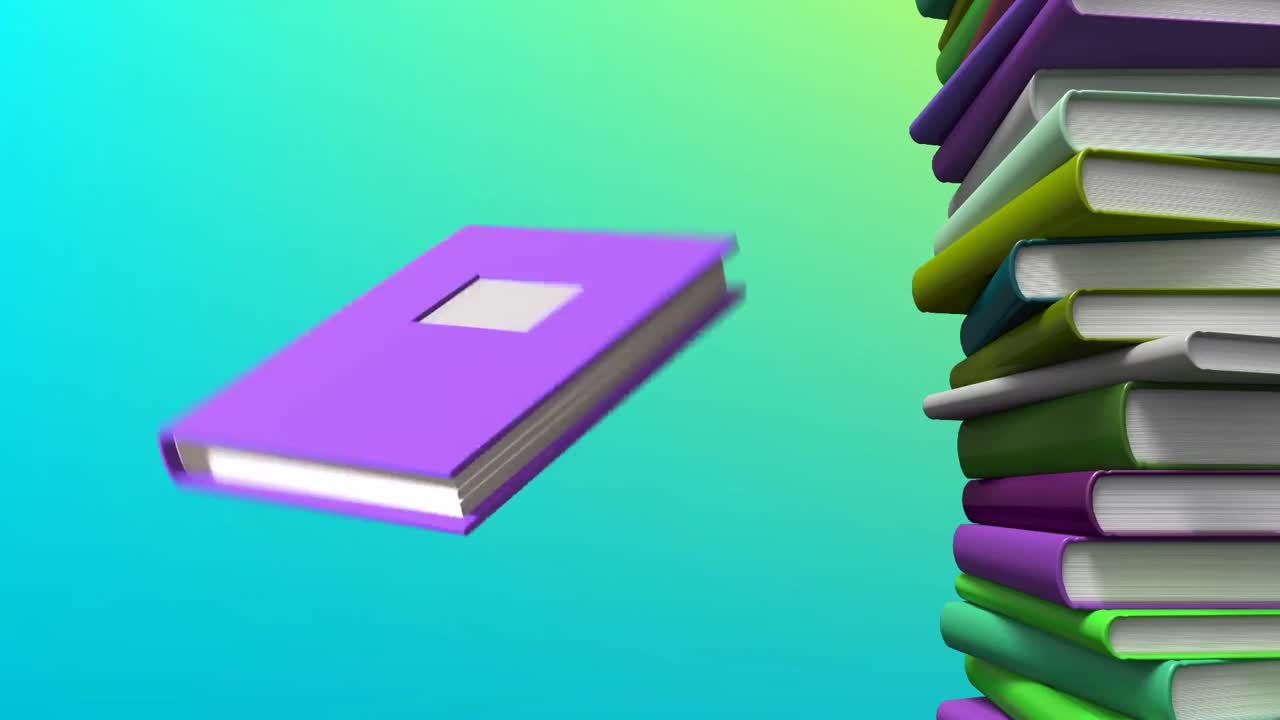 Animation of colourful books moving on colourful background
