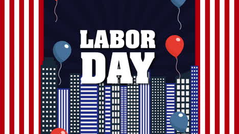 labor day card with usa flag and cityscape