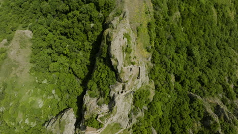 fortaleza de azeula en la cima de una colina empinada con un bosque espeso y verde