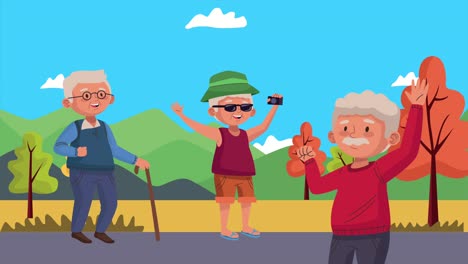 hombres viejos en los personajes del campamento