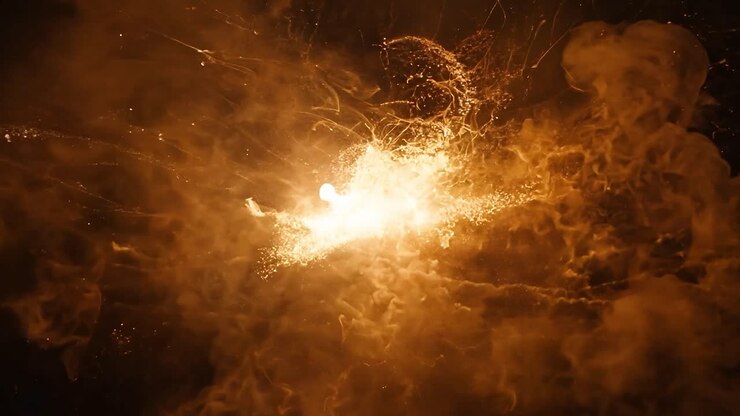 Bright Explosion with Smoke and Sparks