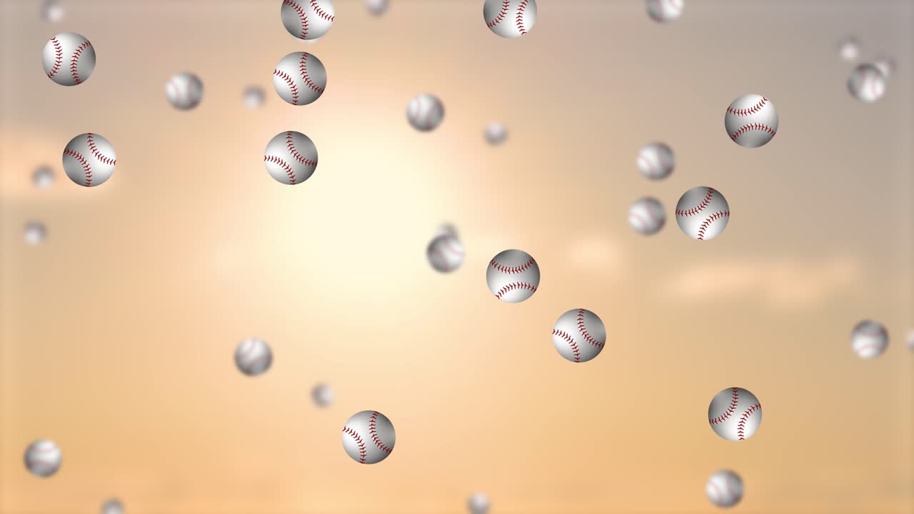 las bolas de béisbol descienden con gracia en un telón de fondo de puesta de sol
