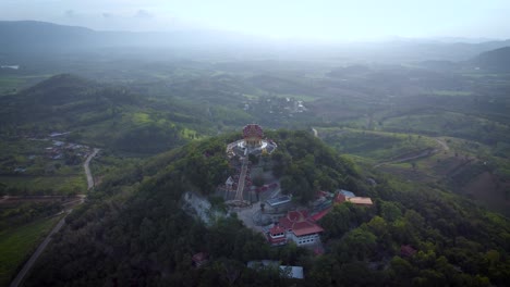 The-temple-landscape-is-surrounded-by-mountains-and-countryside-at-the-beautiful-park-of-Pak-Chong-district,-Khao-Yai-National-Park