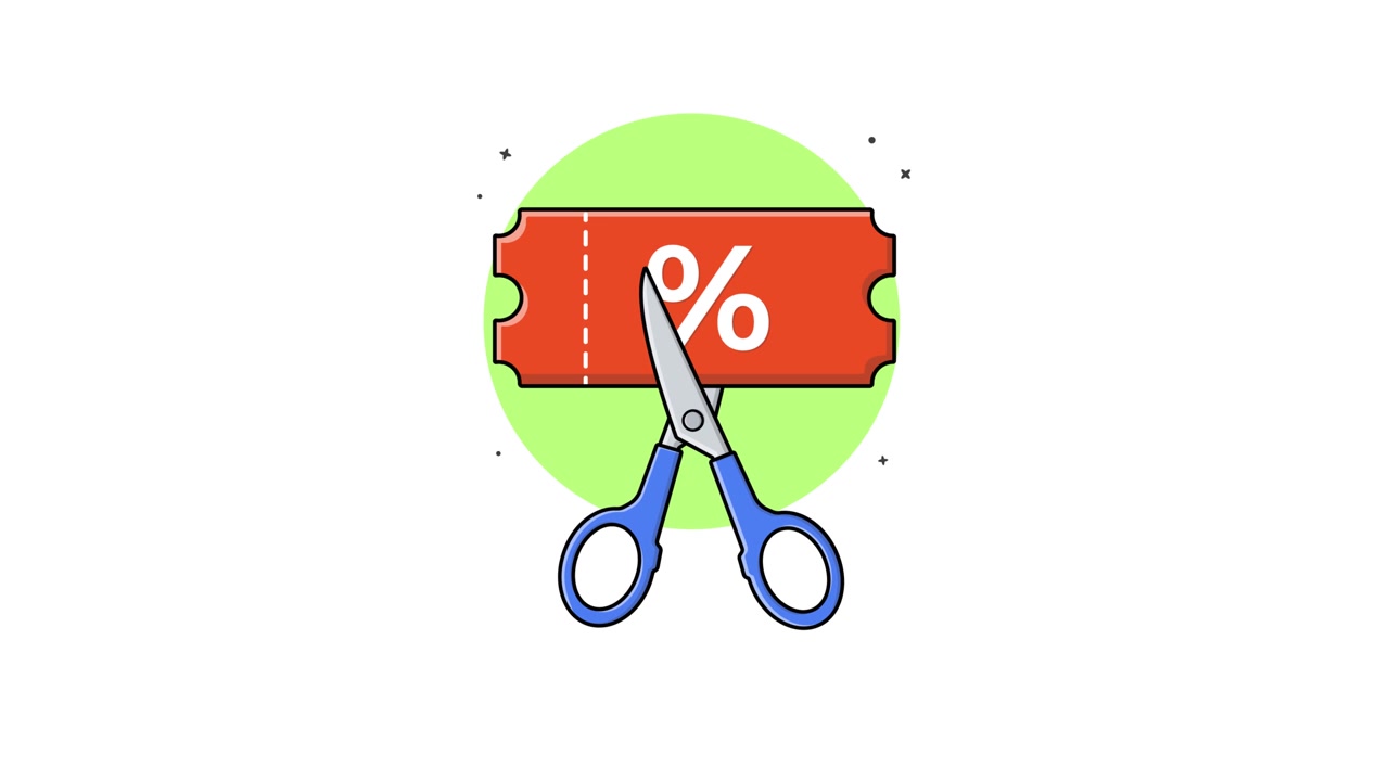 Animated Scissors Cutting Discount Coupon with Percentage Sign