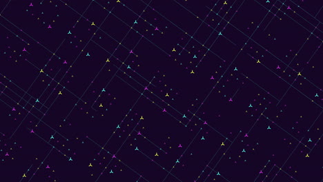 vibrant triangular grid pattern in shades of purple, blue, and green on dark background