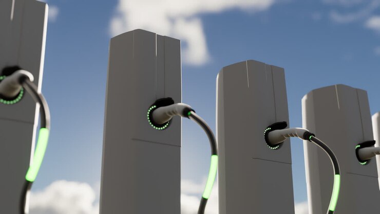 Realistisches 3D-Rendering: Laden an einer Elektroladestation