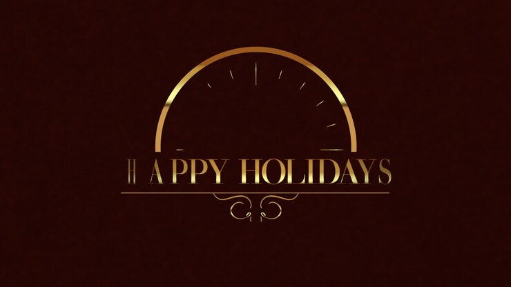 Happy Holidays Embellished with Golden Clock on Noir Gradient