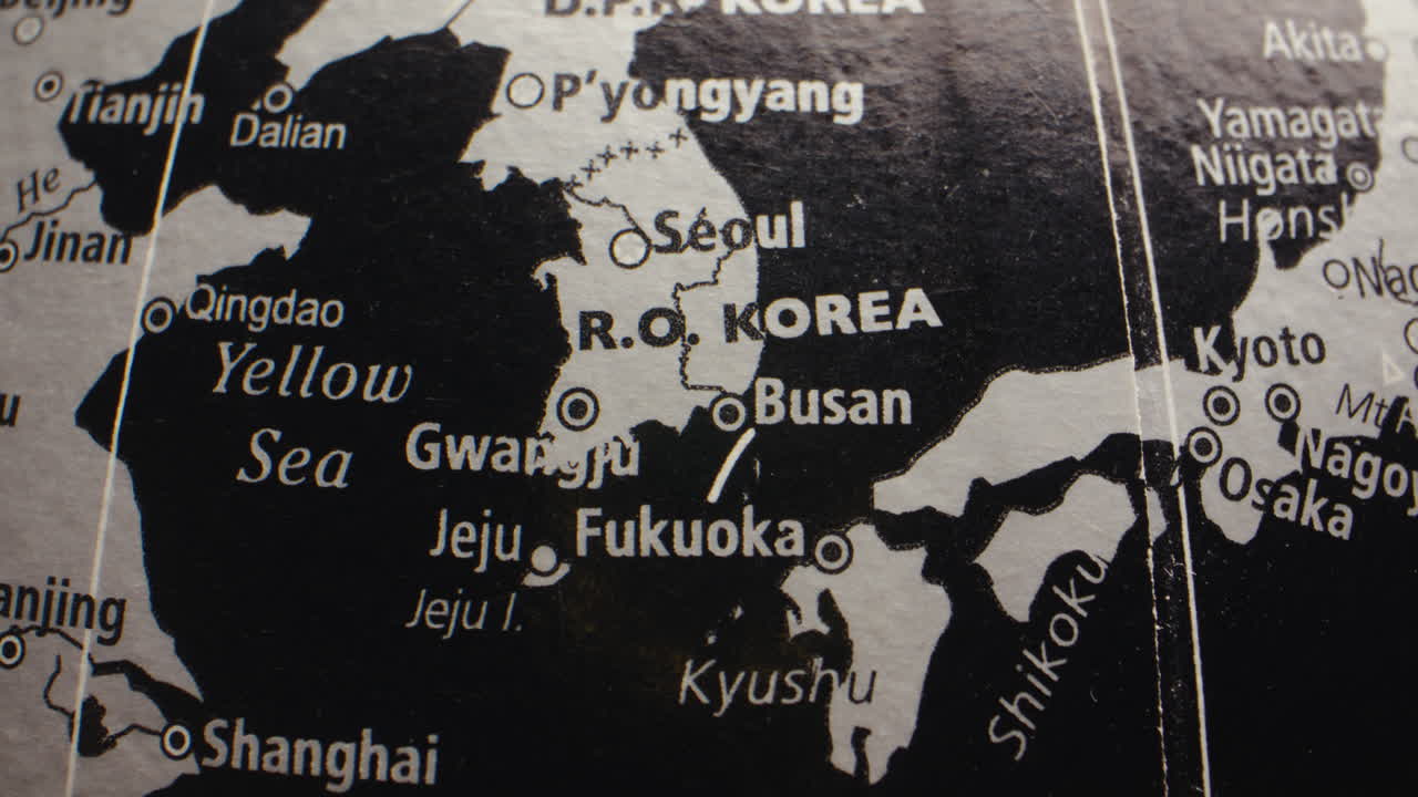 Close-up of a globe showing East Asia, including Korea, Japan, and parts of China