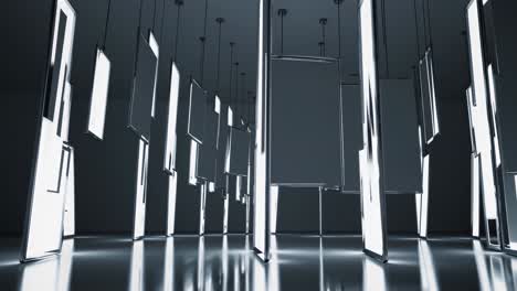modern exhibition space with hanging frames