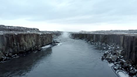 Selfoss-Wasserfall,-Fluss-Und-Schlucht.-Island.-Luftaufnahme