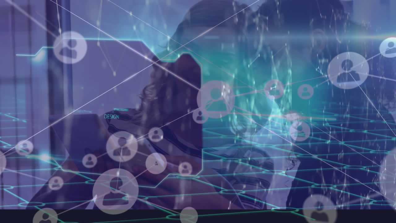 사무실에서 코카시안 사업가들에 대한 데이터 처리 애니메이션