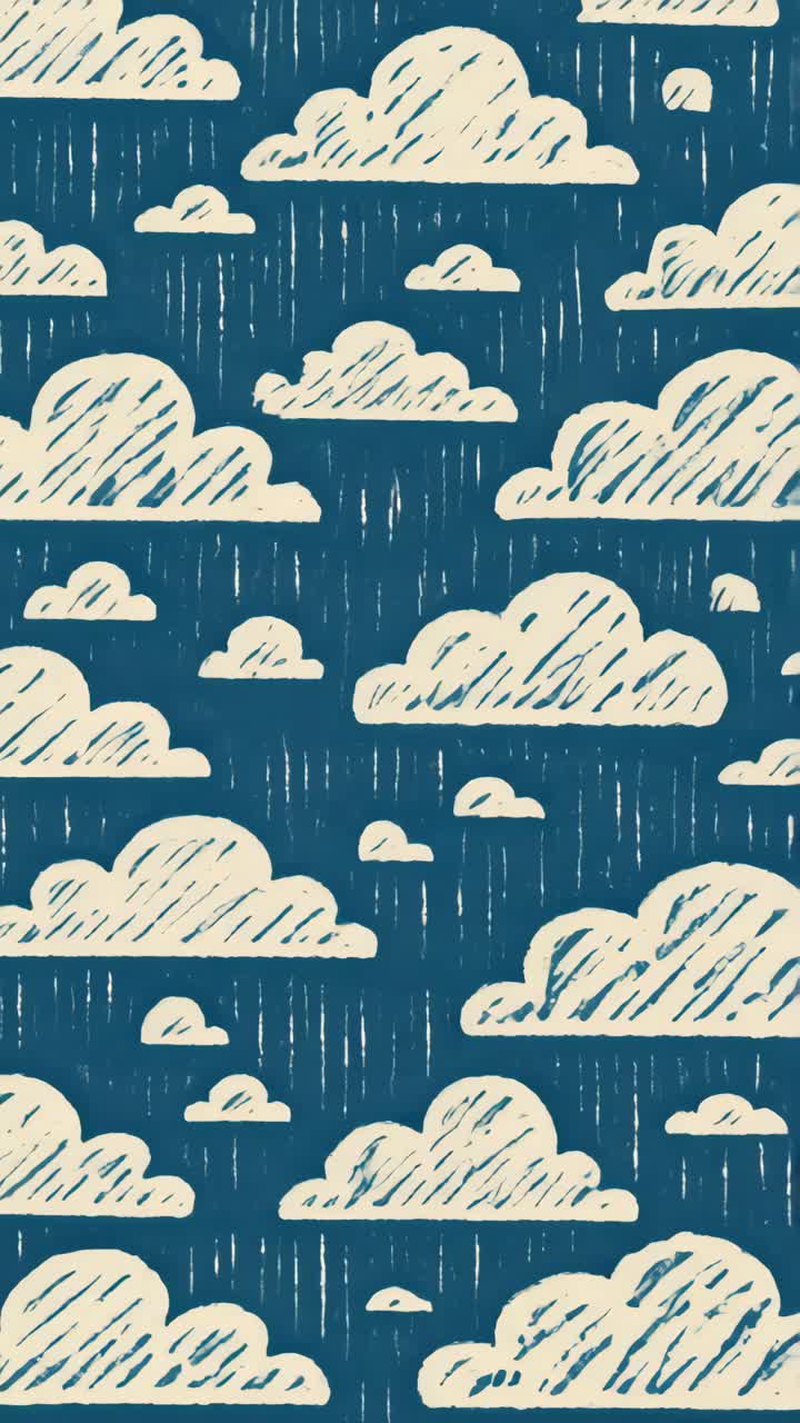Seamless Loop of Hand-Drawn Clouds and Rain Pattern