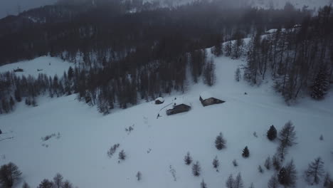 Aerial-drone-shot-of-snowy-mountain-landscape