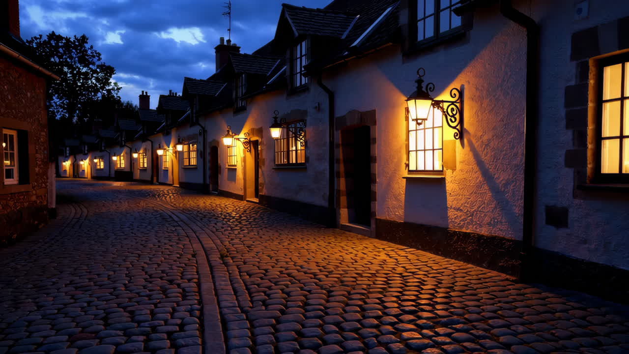 Night Street Scene in a Charming European Village