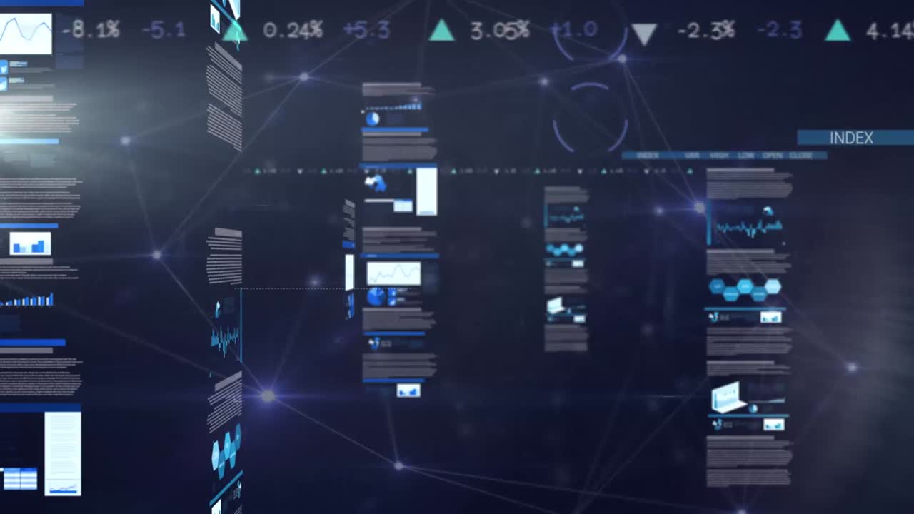 Animation of diverse data processing on navy background