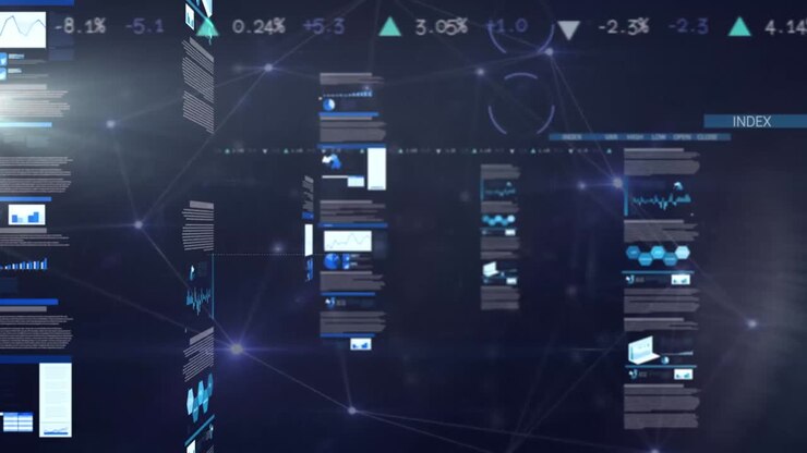 Animation of diverse data processing on navy background