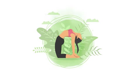 woman does yoga exercise in nature. camel pose. female cartoon character demonstrating yoga pose. healthy lifestyle. loop animation.