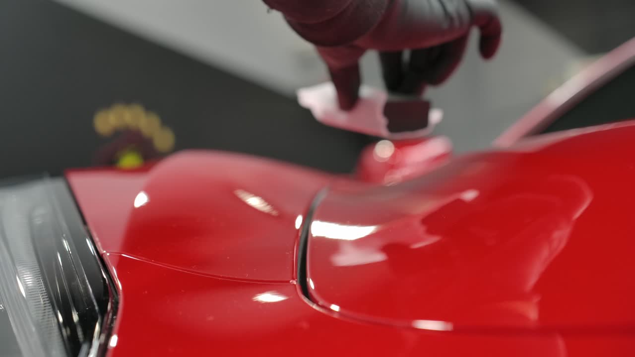 Applying Ceramic Coating On Red Car - Close Up