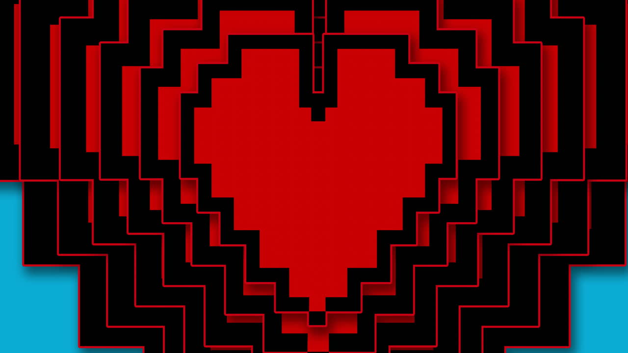 animación de corazones rojos moviéndose sobre un fondo azul