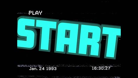 animation of green start text with digital interface and glitch on screen