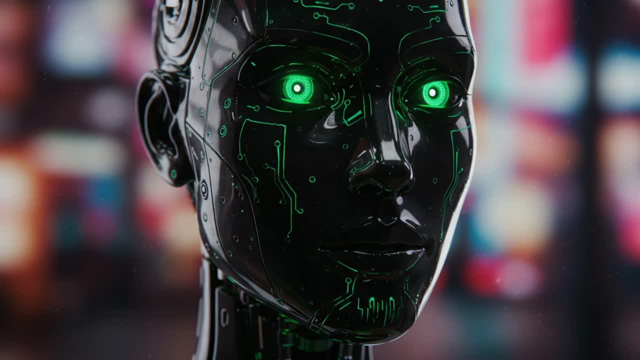 Futuristic Robot with Neon Circuitry: An Insight into Advanced AI Design and Digital Aesthetics in a High-Tech Environment