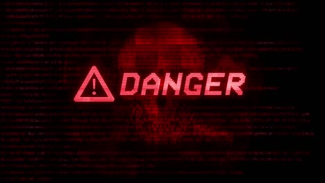 danger warning digital error message glitch flashing on black screen loop animation.