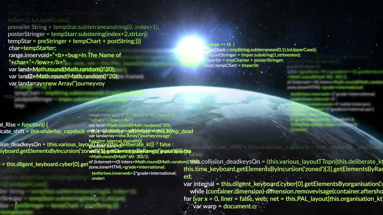 animación del procesamiento de datos y punto de luz azul contra globo giratorio contra fondo negro.