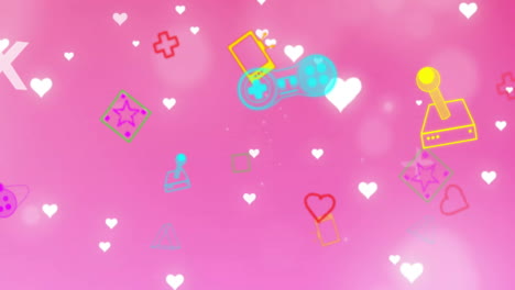 animación de iconos de videojuegos sobre el fondo de patrón de neón