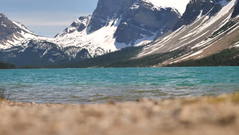 clear turquoise water in majestic lake in alberta